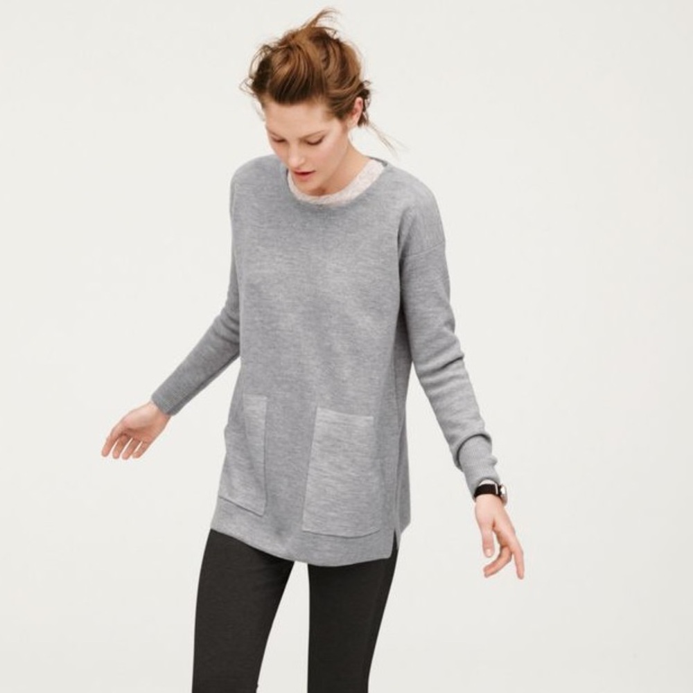 J.Crew 100% Merino Wool Tunic Sweater Gray XS Pocket Pullover